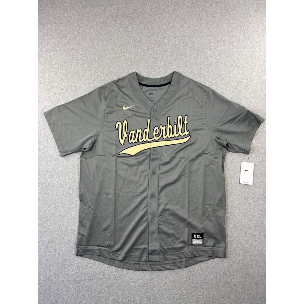 Vanderbelt University Baseball Jersey Mens 2XL Gray Nike Dri Fit Vandy Commodore